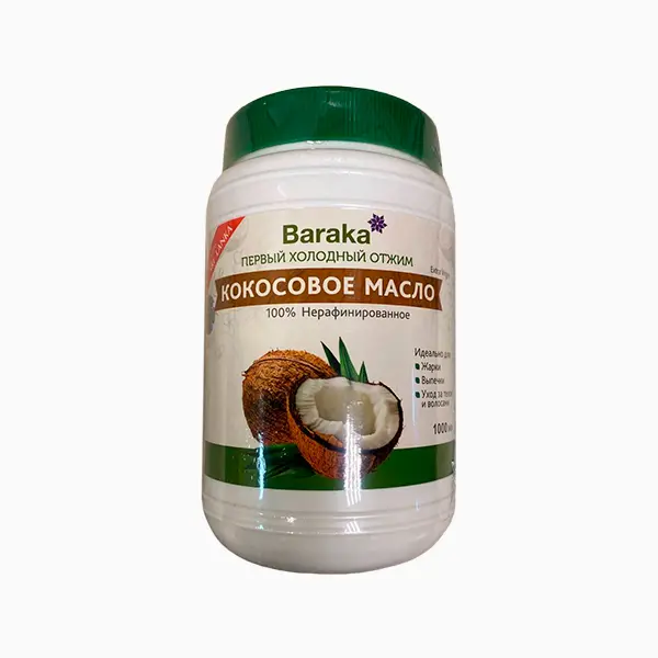 Кокосовое масло нерафинированное холодный отжим Baraka 1000мл.