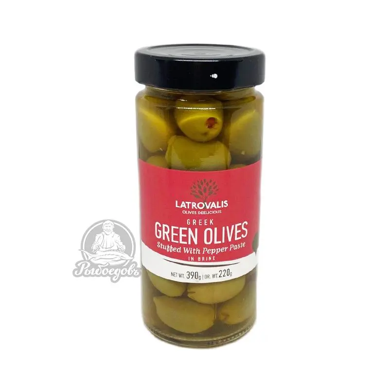 Оливки зеленые фаршированные перцем в рассоле GREEN OLIVES 390гр