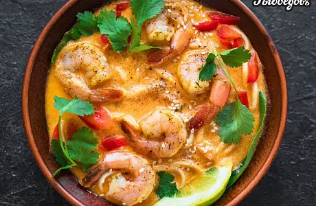 Новый рецепт: Тайский суп с креветками и карри