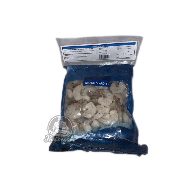 Тигровые креветки ваннамей «NORDIC SEAFOOD” очищенные с хвостиком 31/40 сырые