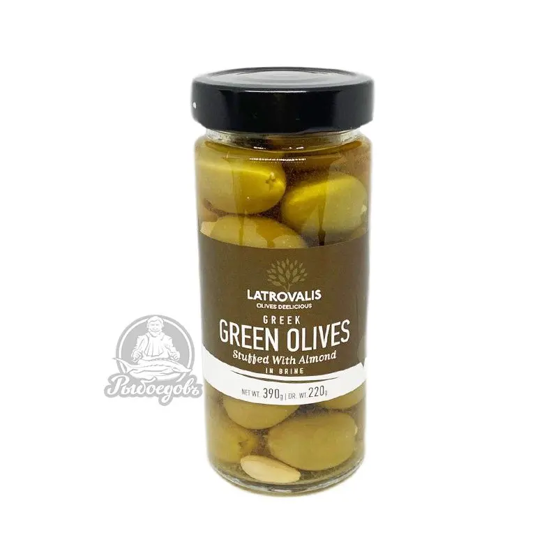 Оливки зеленые фаршированные миндалем в рассоле GREEN OLIVES 390гр Оливки зеленые фаршированные миндалем в рассоле GREEN OLIVES 390гр