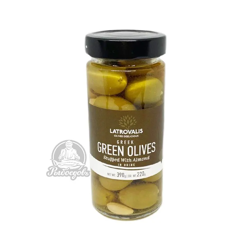 Оливки зеленые фаршированные миндалем в рассоле GREEN OLIVES 390гр