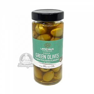 Оливки зеленые фаршированные халапенью и чесноком в рассоле GREEN OLIVES 390гр Оливки зеленые фаршированные халапенью и чесноком в рассоле GREEN OLIVES 390гр