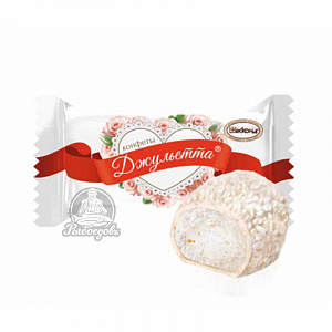 Конфеты (Джульетта) с стружкой кокоса и белой глазурью шоколада Конфеты (Джульетта) с стружкой кокоса и белой глазурью шоколада